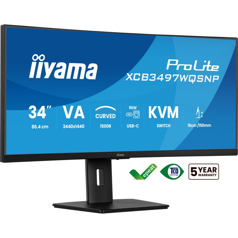 Buy 86.4cm 34' (3440x1440) iiyama ProLite XCB3497WQSNP-B1 21:9 UWQHD VA 0.4ms 12... in Cyprus, Nicosia, Limassol, Larnaka, Pafos