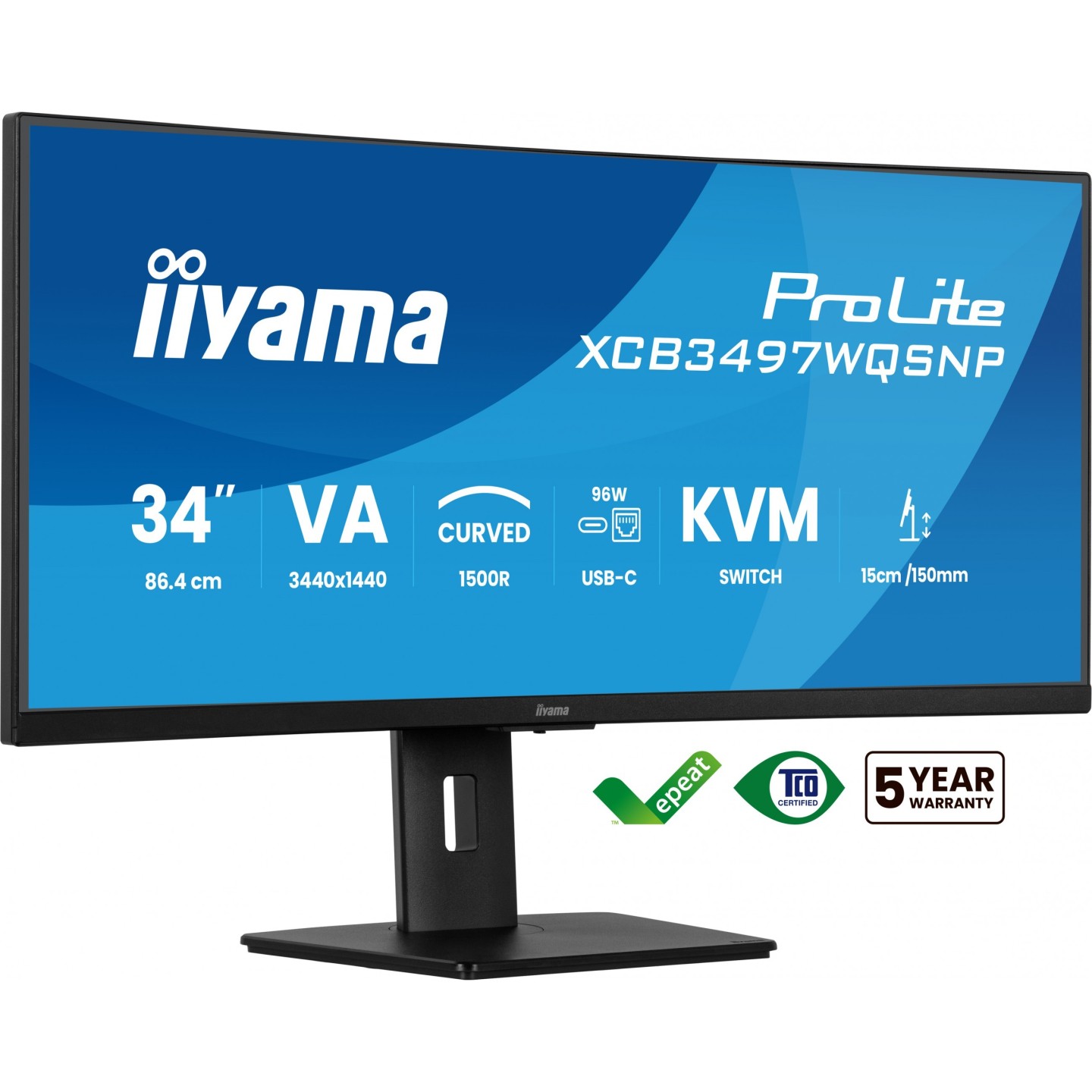 iiyama ProLite XCB3497WQSNP-B1 34" 3440x1440 120Hz VA Curved USB-C KVM (Boxed) — Buy in Cyprus with Fast Delivery
