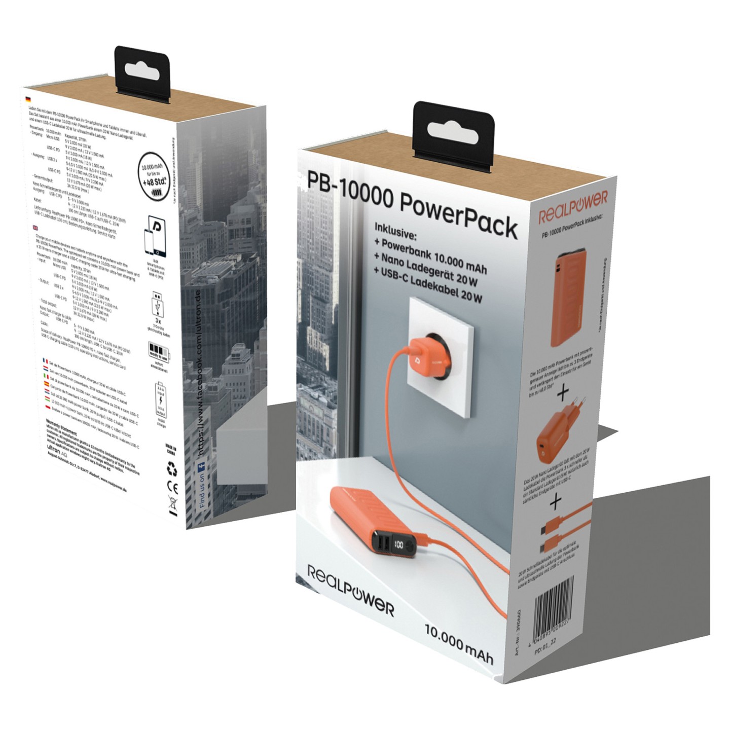 RealPower Powerbank PB-10000 Set orange 10.000mAh — Buy in Cyprus with Fast Delivery