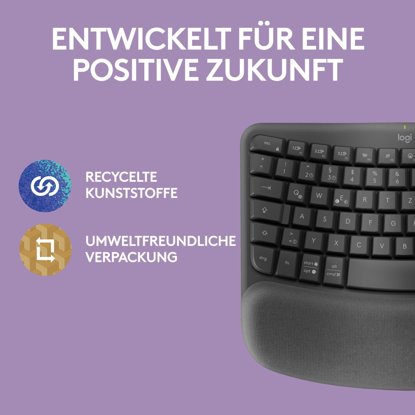 Logitech Wave Keys - 920-012283 - Wireless Ergonomic Keyboard, Graphite, Full-size QWERTZ, 2.4GHz + Bluetooth