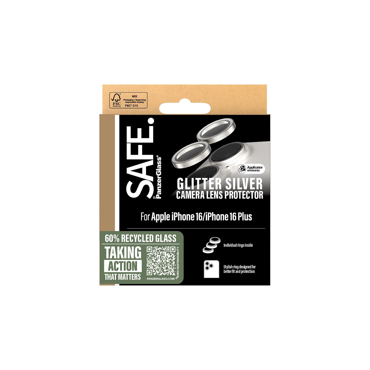 SAFE Camera Protector Glitter Silver iPhone 16 16 Plus — Buy in Cyprus with Fast Delivery