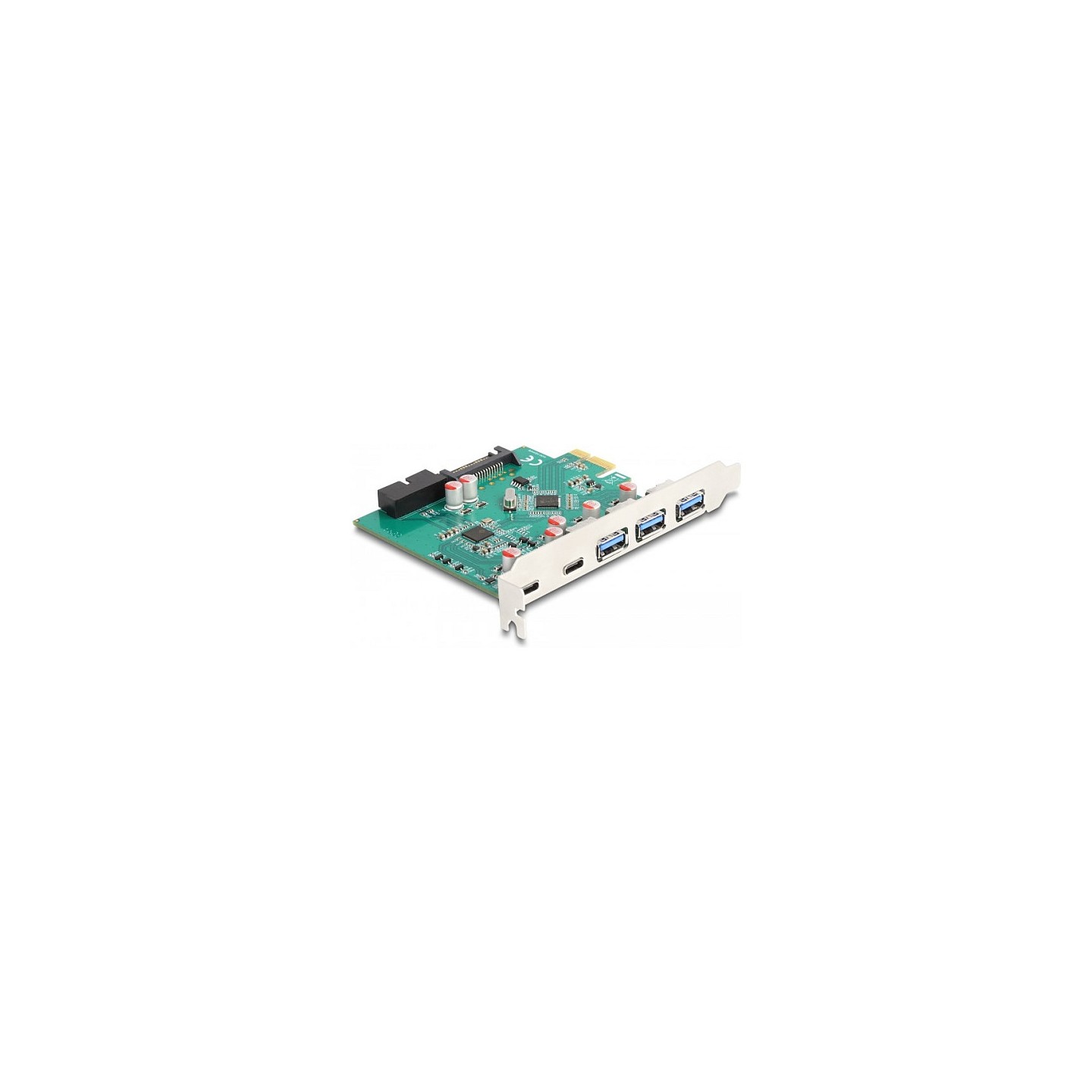 DELOCK USB 5 Gbps PCI Express x1 Karte zu 3 x extern Typ-A + 2 x extern USB Type-C Buchse und 1 x intern 19 Pin USB P...