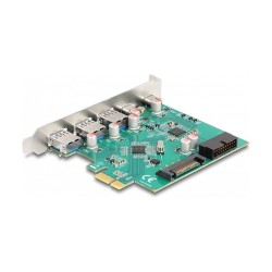 DELOCK USB 5 Gbps PCI Express x1 Karte zu 3 x extern Typ-A + 2 x extern USB Type-C Buchse und 1 x intern 19 Pin USB P...