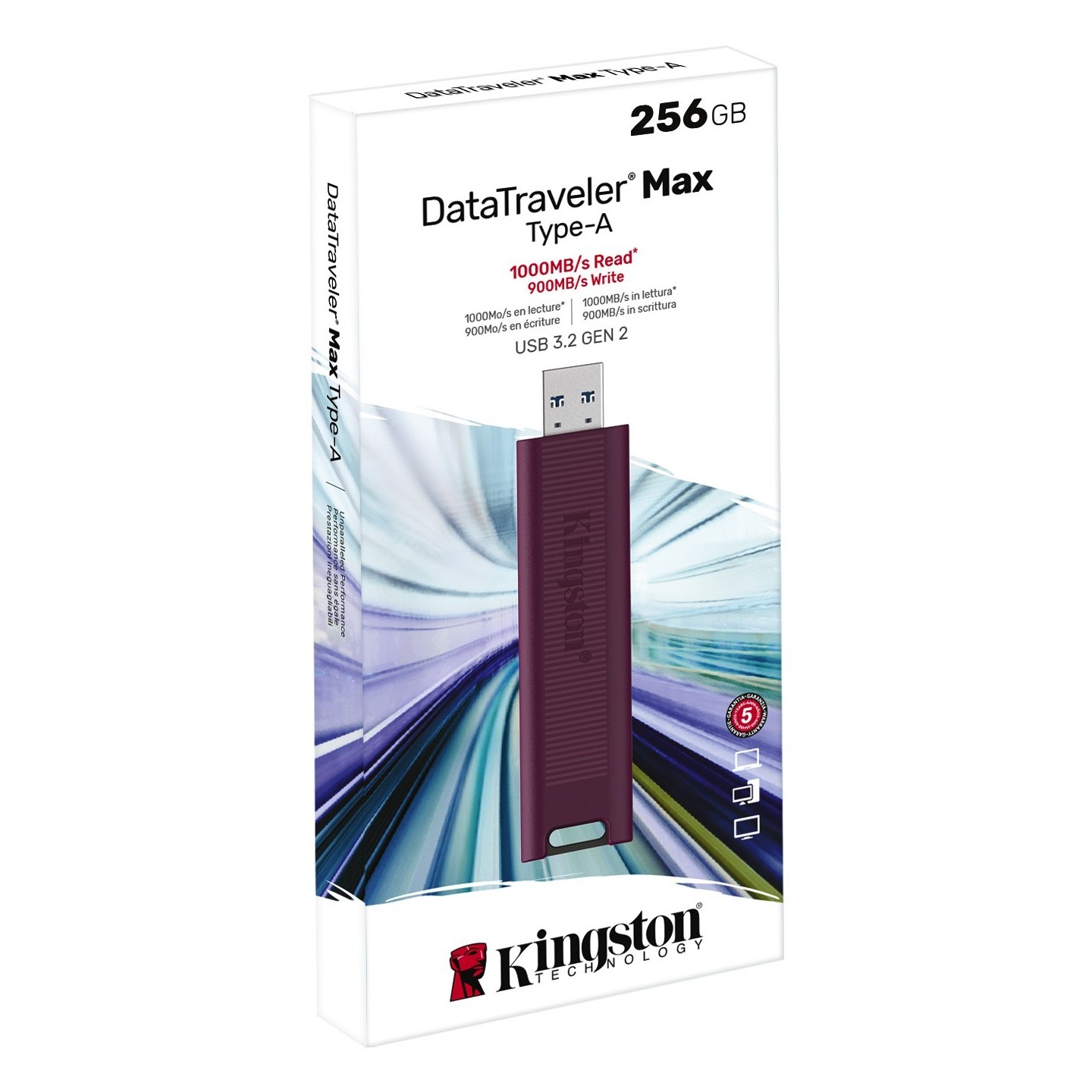 Kingston DataTraveler Max - 256GB USB 3.2 Gen 2 Type-A Flash Drive - Red, 1000MB/s Read, Slide Design