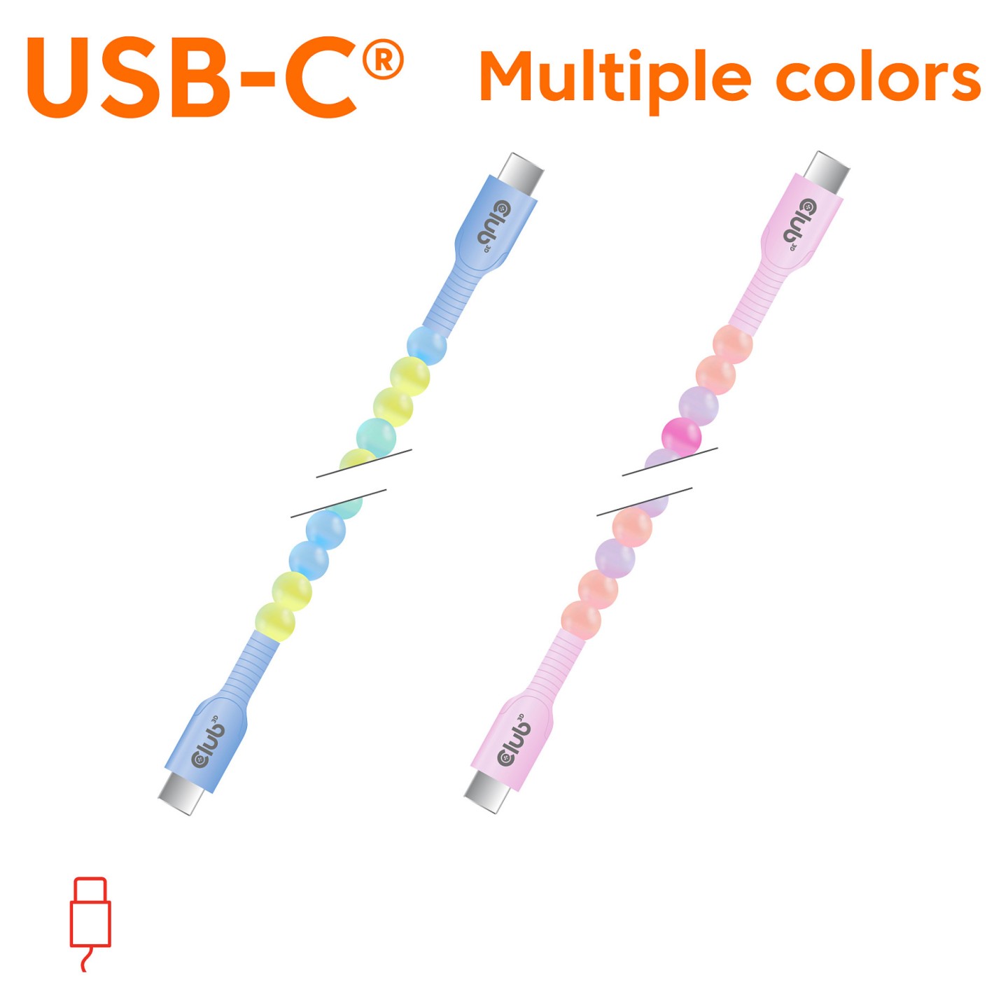 Club3D Lifestyle USB-C Perlen-Kabel PD60W.480Mbps 2m blau — Buy in Cyprus with Fast Delivery