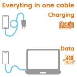 Club3D Lifestyle USB-C Perlen-Kabel PD60W.480Mbps 2m blau — Buy in Cyprus with Fast Delivery