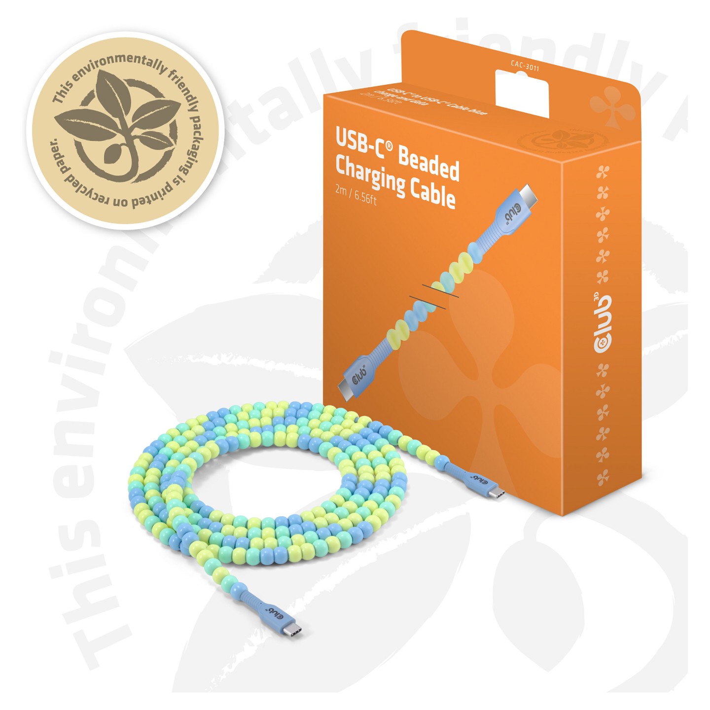 Club3D Lifestyle USB-C Perlen-Kabel PD60W.480Mbps 2m blau — Buy in Cyprus with Fast Delivery