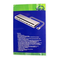 VALUE USB 3.2 Gen 2 Typ C Multiport Docking Station. 4K HDMI DP. VGA. USB. Card Reader. PD. LAN. Audio