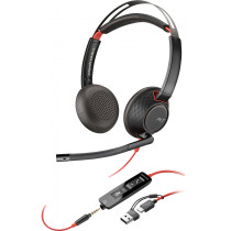 Poly Blackwire 5220 Stereo Headset - USB-C & 3.5mm, In-line Controls, Black/Red — Buy in Cyprus with Fast Delivery