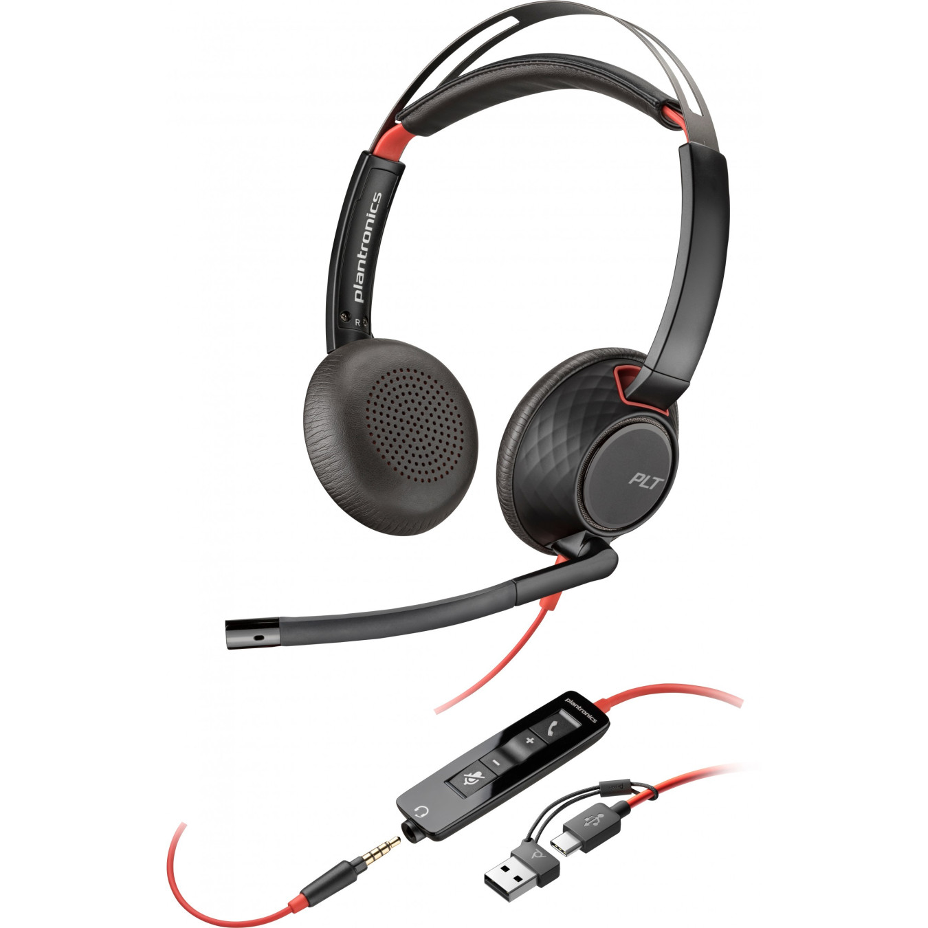 Poly Blackwire 5220 Stereo Headset - USB-C & 3.5mm, In-line Controls, Black/Red — Buy in Cyprus with Fast Delivery