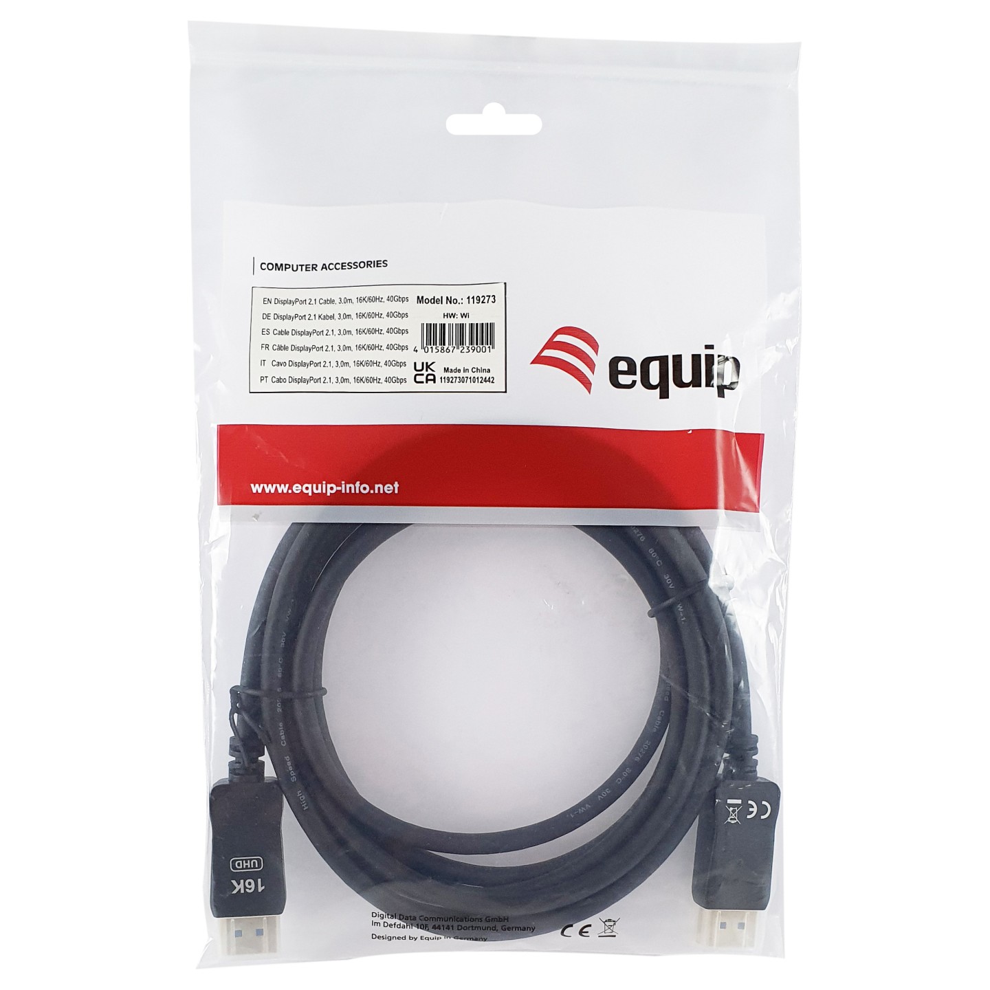 Equip DisplayPort 2.1 St St 3.00m16K 60Hz komp.HDCP Prem. gr — Buy in Cyprus with Fast Delivery