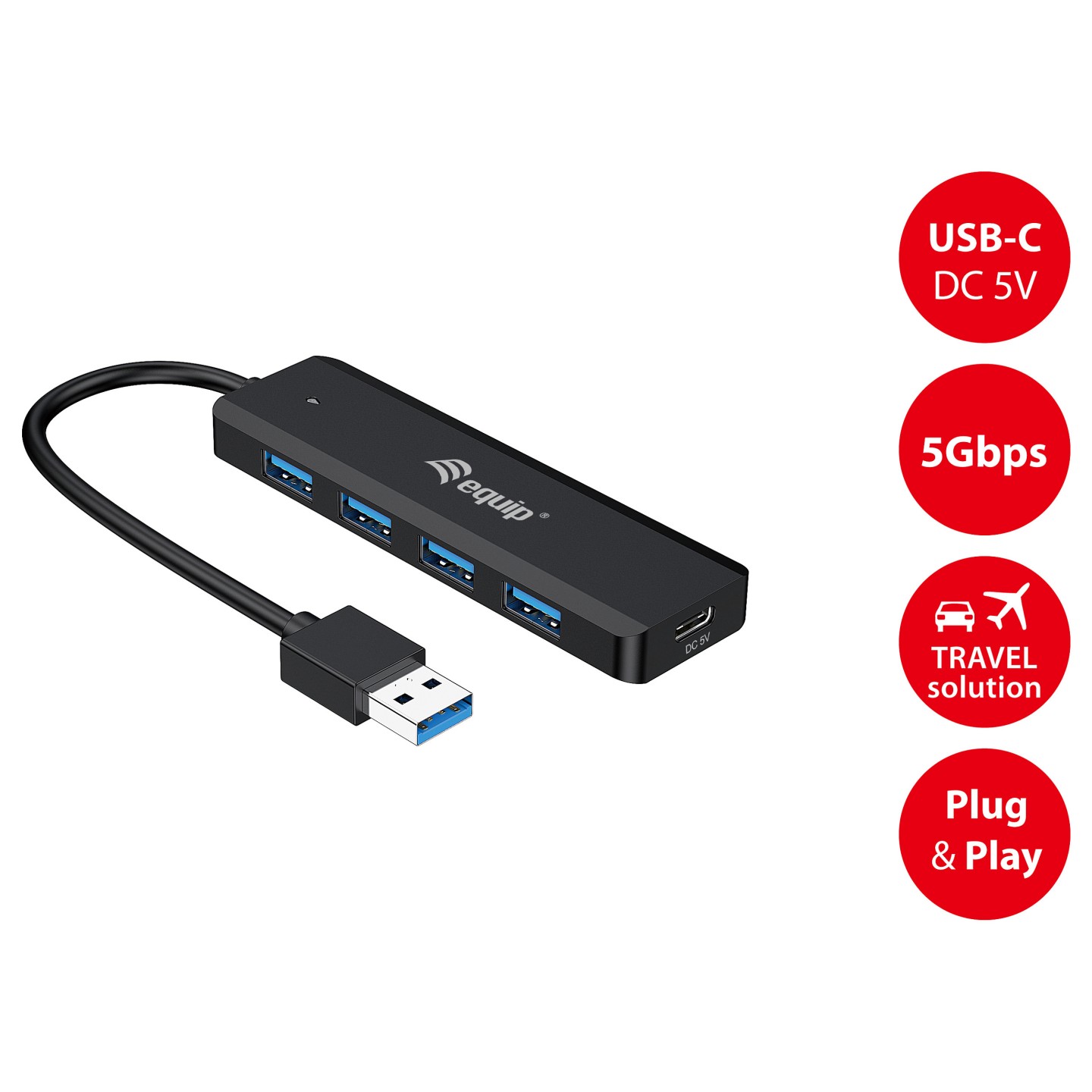 Equip USB-Hub 4-Port 3.2 - to 4x3.0 +USB-C Adp.5Gbps o.Netz.sw — Buy in Cyprus with Fast Delivery