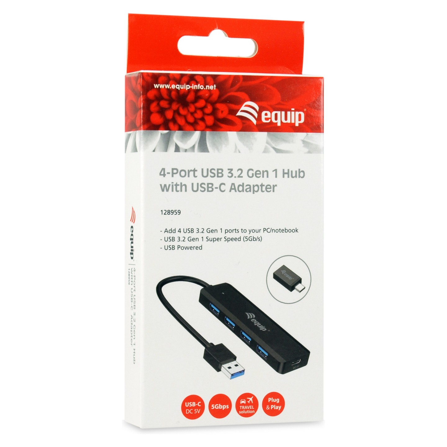 Equip USB-Hub 4-Port 3.2 - to 4x3.0 +USB-C Adp.5Gbps o.Netz.sw — Buy in Cyprus with Fast Delivery