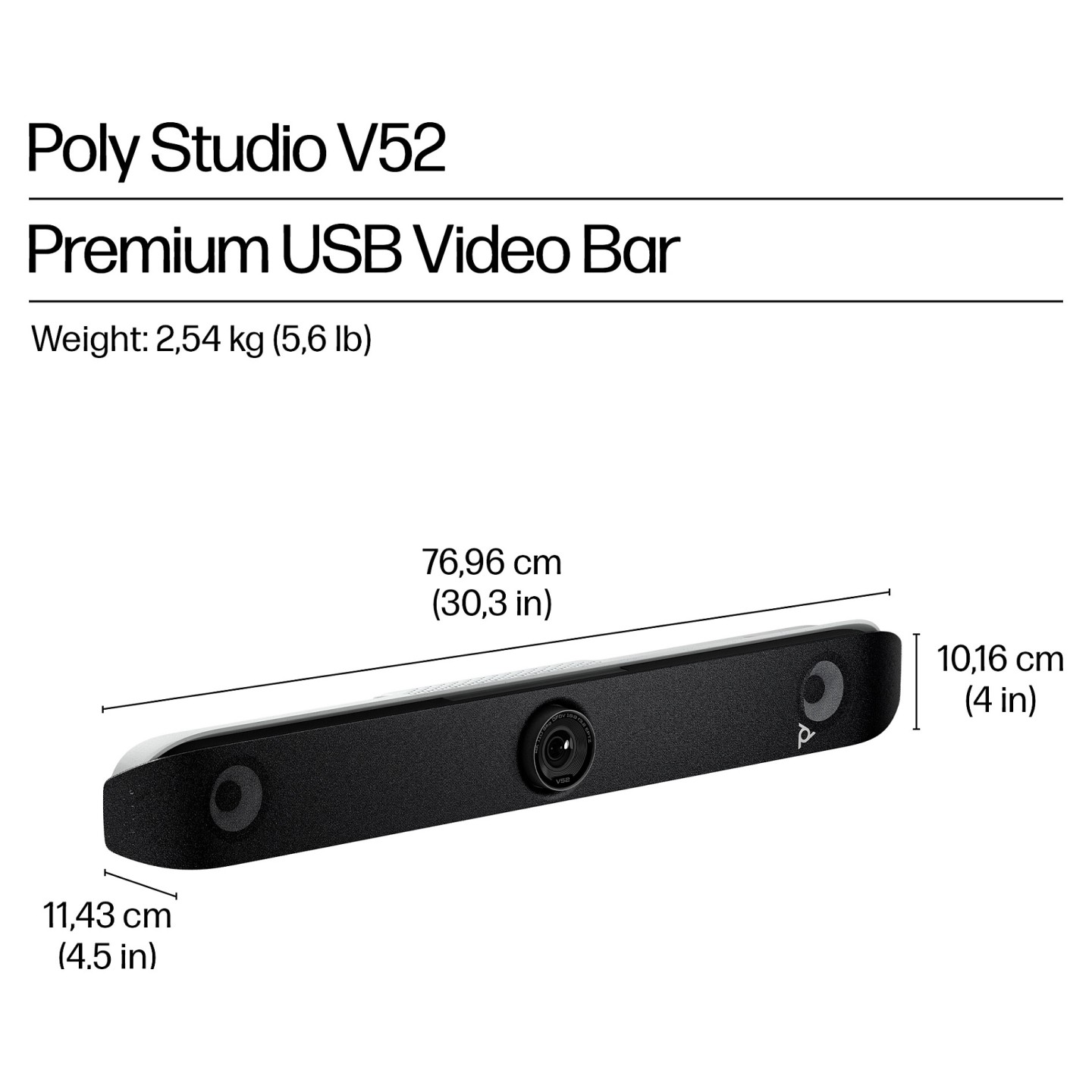 HP Poly Studio V52 - Ohne Stromkabel - USB-Videoleiste - wei - TAA-konform - power adapter included