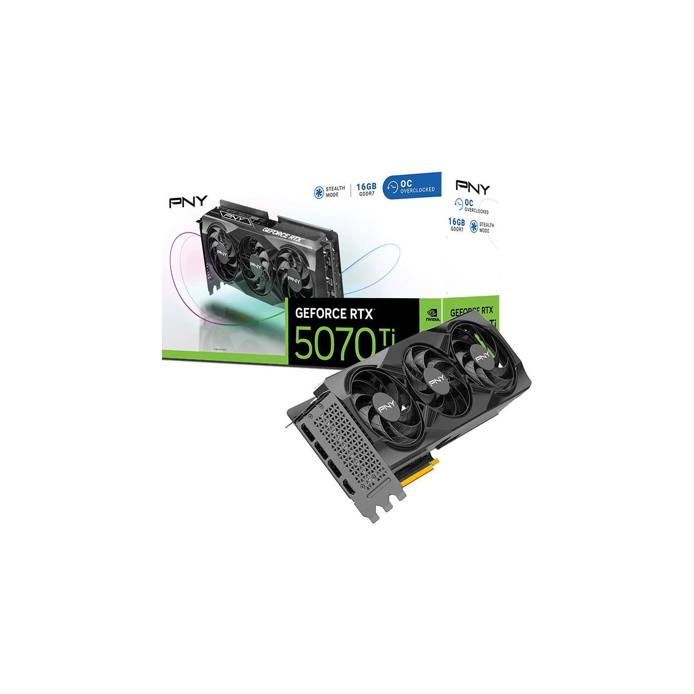 PNY GeForce RTX 5070 Ti Verto OC - 16GB GDDR7 - Black - 2572 MHz Boost - PCIe 5.0 x16, HDMI & 3x DP
