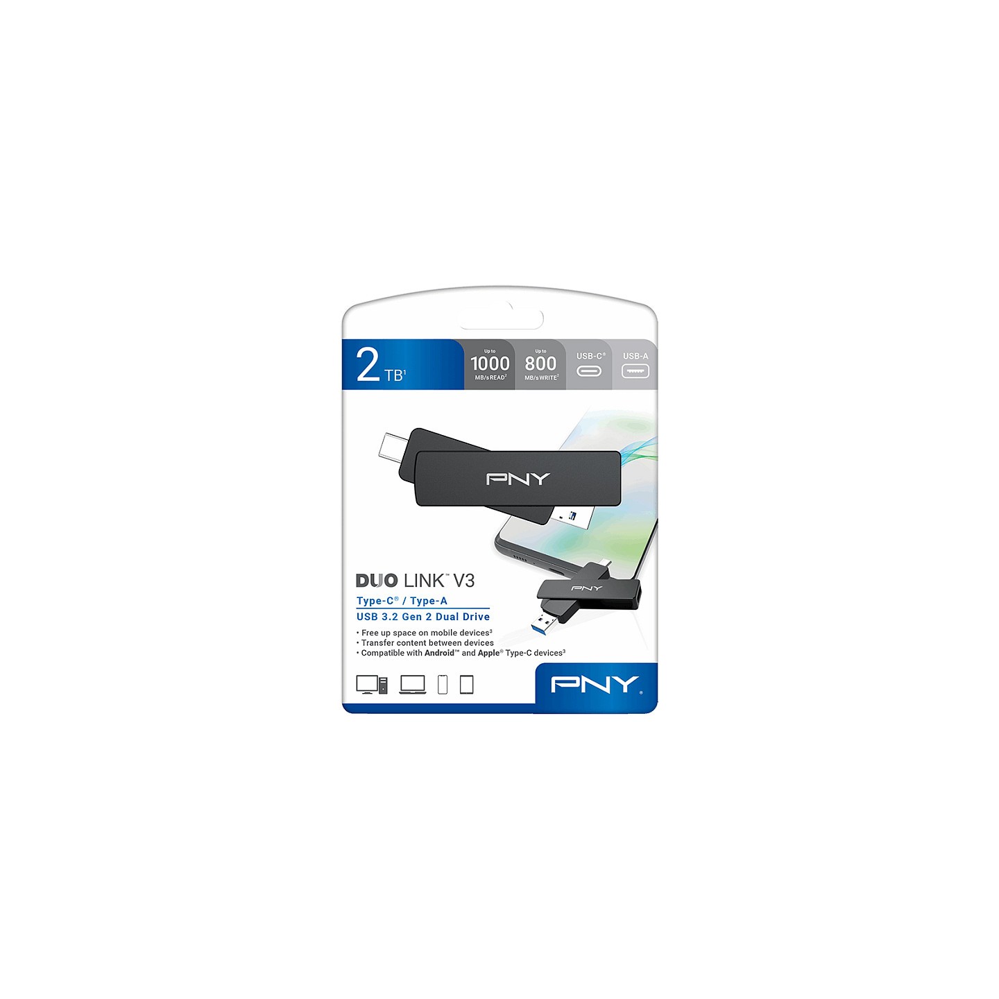 STICK USB Flash 2 TB - PNY OTG DUO LINK V3 - Type-A Type-C — Buy in Cyprus with Fast Delivery