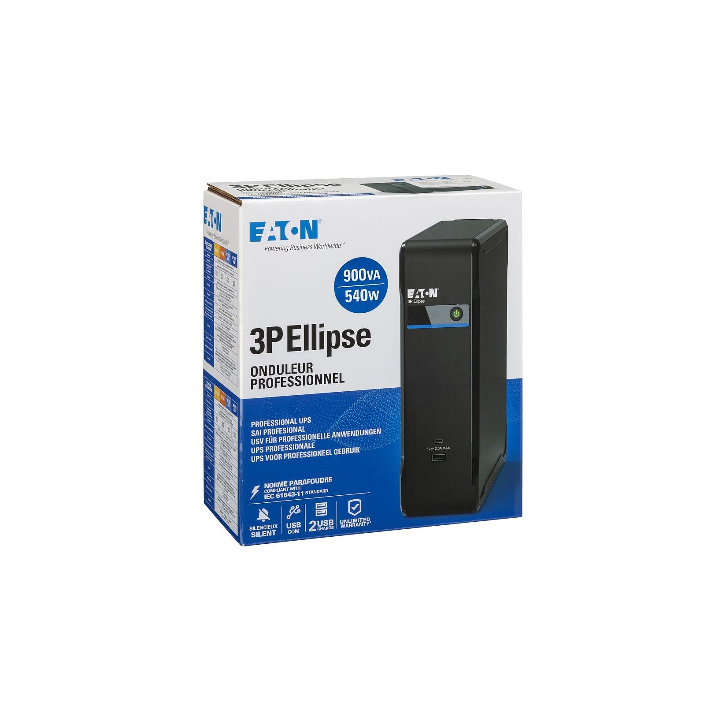 Eaton 3P Ellipse 900 USB IEC - USV - Wechselstrom 220-240 V - 540 Watt - 900 VA - USB - Ausgangsanschlüsse: 4