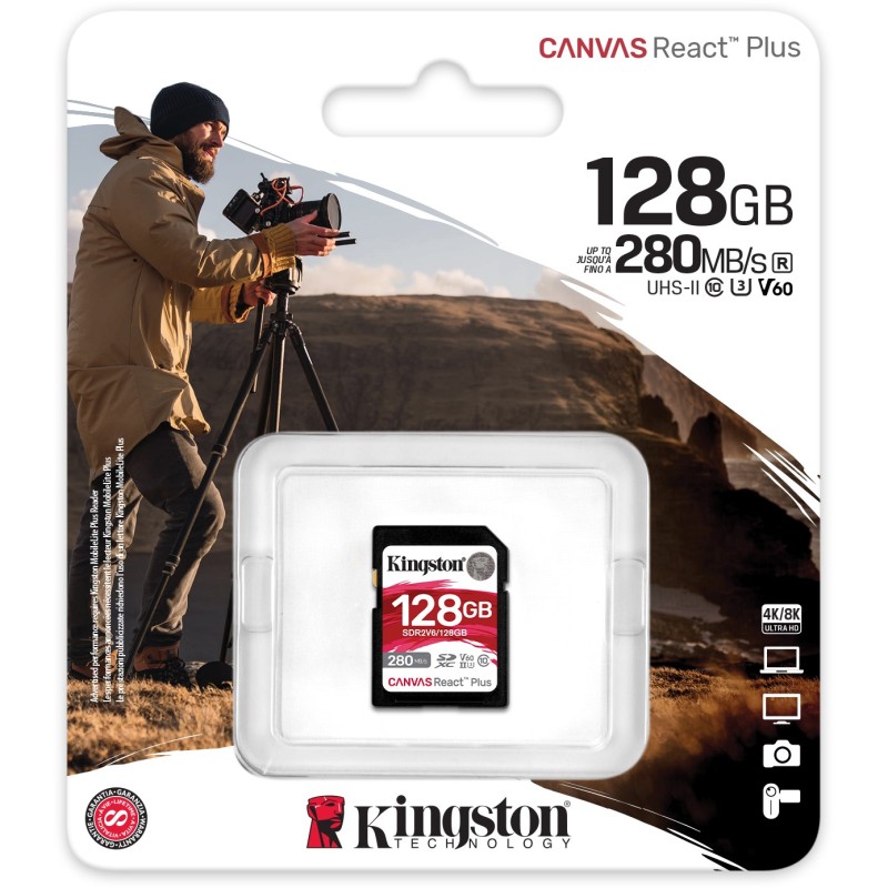 Buy Kingston Canvas React Plus SDXC 128GB UHS-II (U3/V60) - Black - 280MB/s Read... in Cyprus, Nicosia, Limassol, Larnaka, Pafos