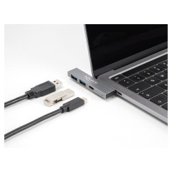 DELOCK 3 Port Slim USB Hub mit USB Type-C zu 1 x USB 5 Gbps USB Type-C + 2 x USB 5 Gbps Typ-A