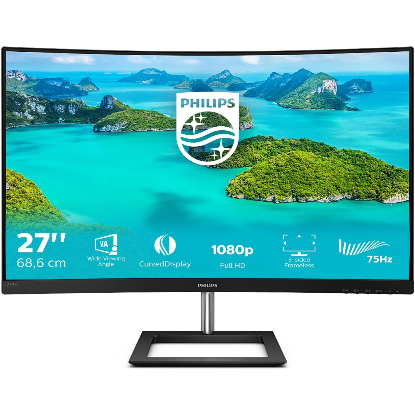 Philips 272E1CA - 27in Curved VA Monitor (1500R) Full HD 1920x1080, 75Hz, 4ms, HDMI+DisplayPort, Black