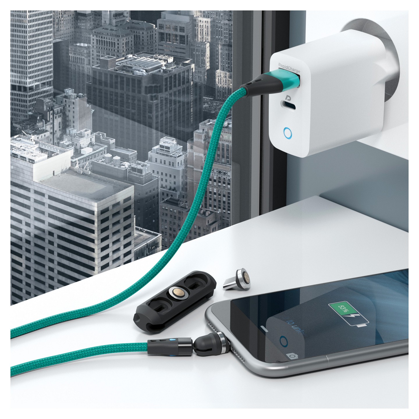RealPower Magentic cable 3 Amp.1m.grün mit Adaptern — Buy in Cyprus with Fast Delivery