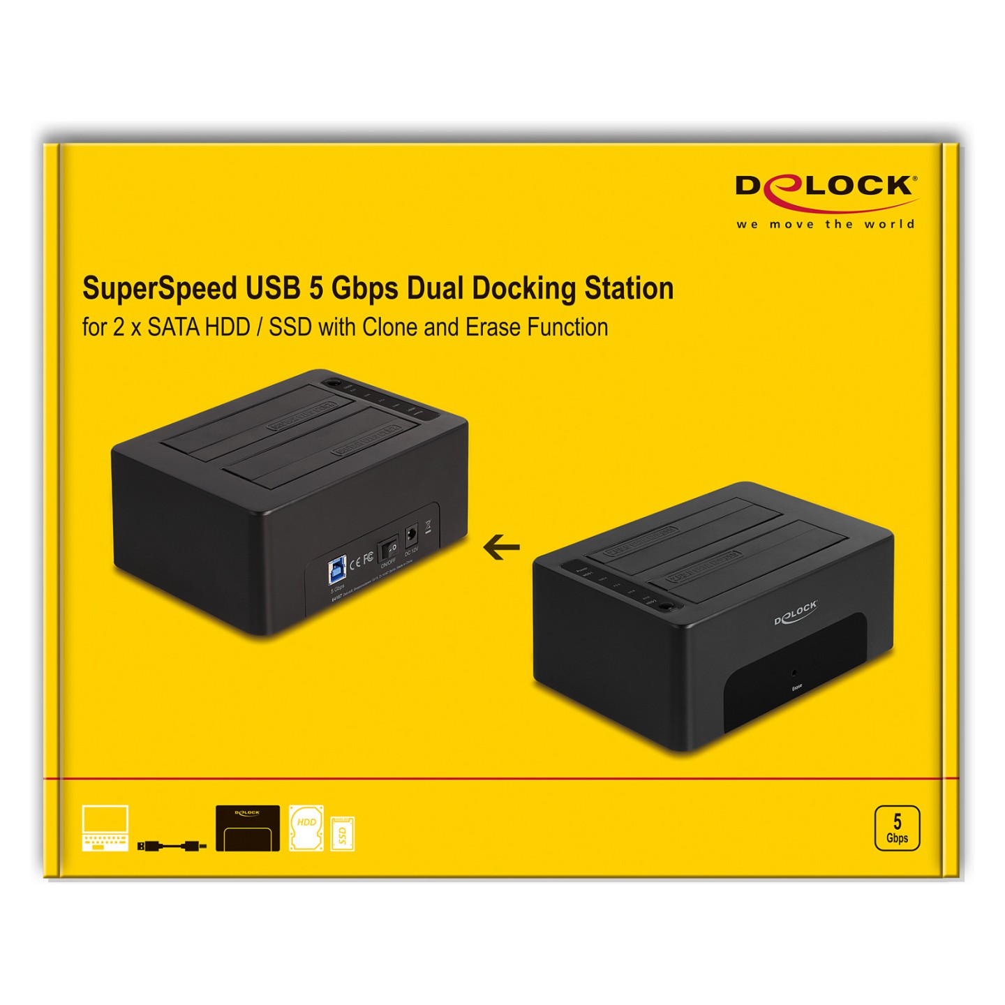 USB Dual Dockingstation für 2 x SATA HDD SSD mit Klon- und Löschfunktion — Buy in Cyprus with Fast Delivery
