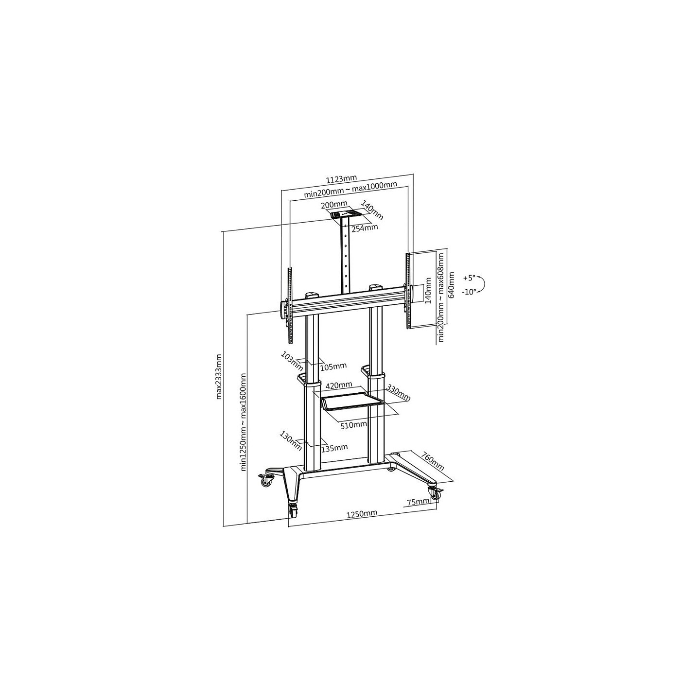 ROLINE LCD- TV-Rollstnder. 70-120 Zoll. bis 140kg. schwarz — Buy in Cyprus with Fast Delivery