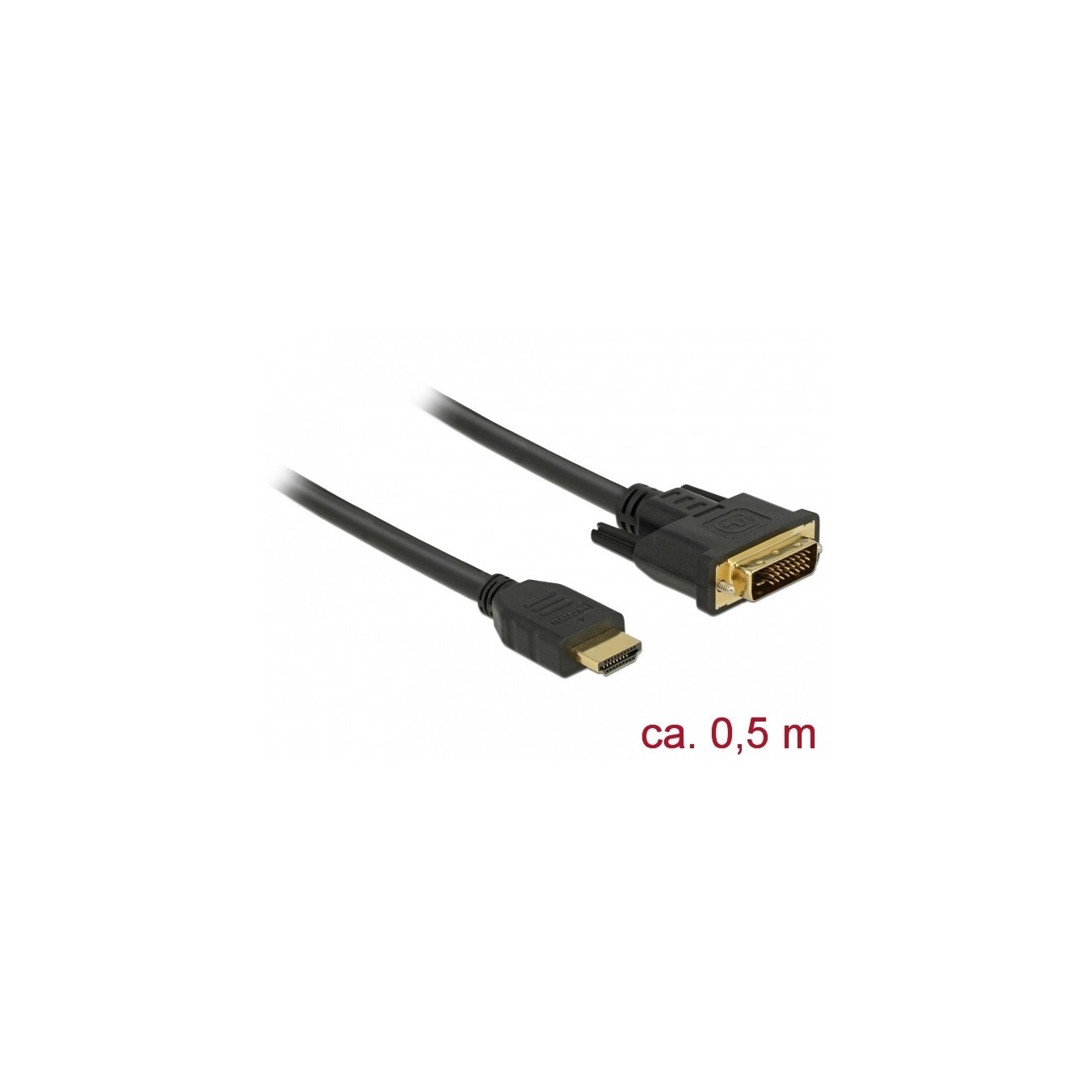 DELOCK HDMI to DVI 24+1 Cable - Model 85651 - 0.5 m, Black, Gold-Plated, Bidirectional, HDMI Type A to DVI Male