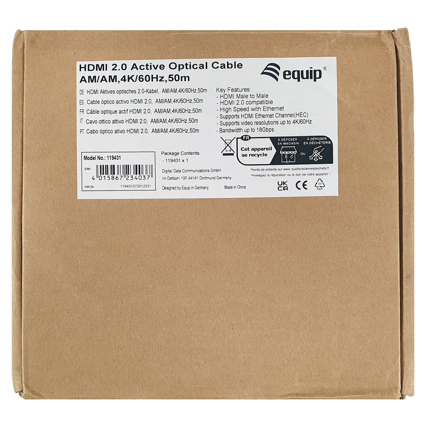 Equip HDMI PHS Ethernet 2.0 A-A St St100.0m 4K60Hz HDRopt.sw — Buy in Cyprus with Fast Delivery