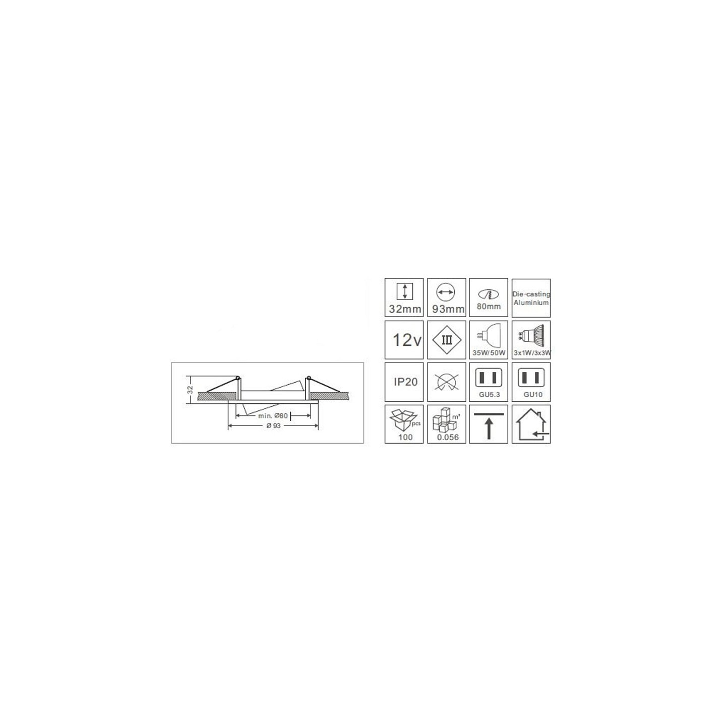 Synergy 21 LED Retrofit GU10 GX5.3 Deckeneinbausatz D08-weiß — Buy in Cyprus with Fast Delivery