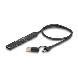 DELOCK 4 Port Slim USB Hub mit USB Type-C oder USB Typ-A zu 3 x USB 5 Gbps USB Type-C + 1 x USB 5 Gbps Typ-A