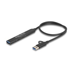 DELOCK 4 Port Slim USB Hub mit USB Type-C oder USB Typ-A zu 3 x USB 5 Gbps USB Type-C + 1 x USB 5 Gbps Typ-A