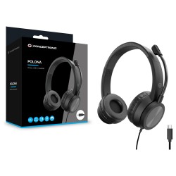 CONCEPTRONIC Headset USB-C Mikro.int.Bed.Stereo 2.0m sw — Buy in Cyprus with Fast Delivery