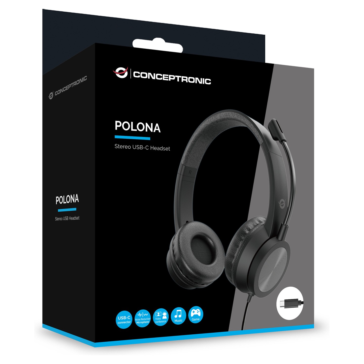 CONCEPTRONIC Headset USB-C Mikro.int.Bed.Stereo 2.0m sw — Buy in Cyprus with Fast Delivery