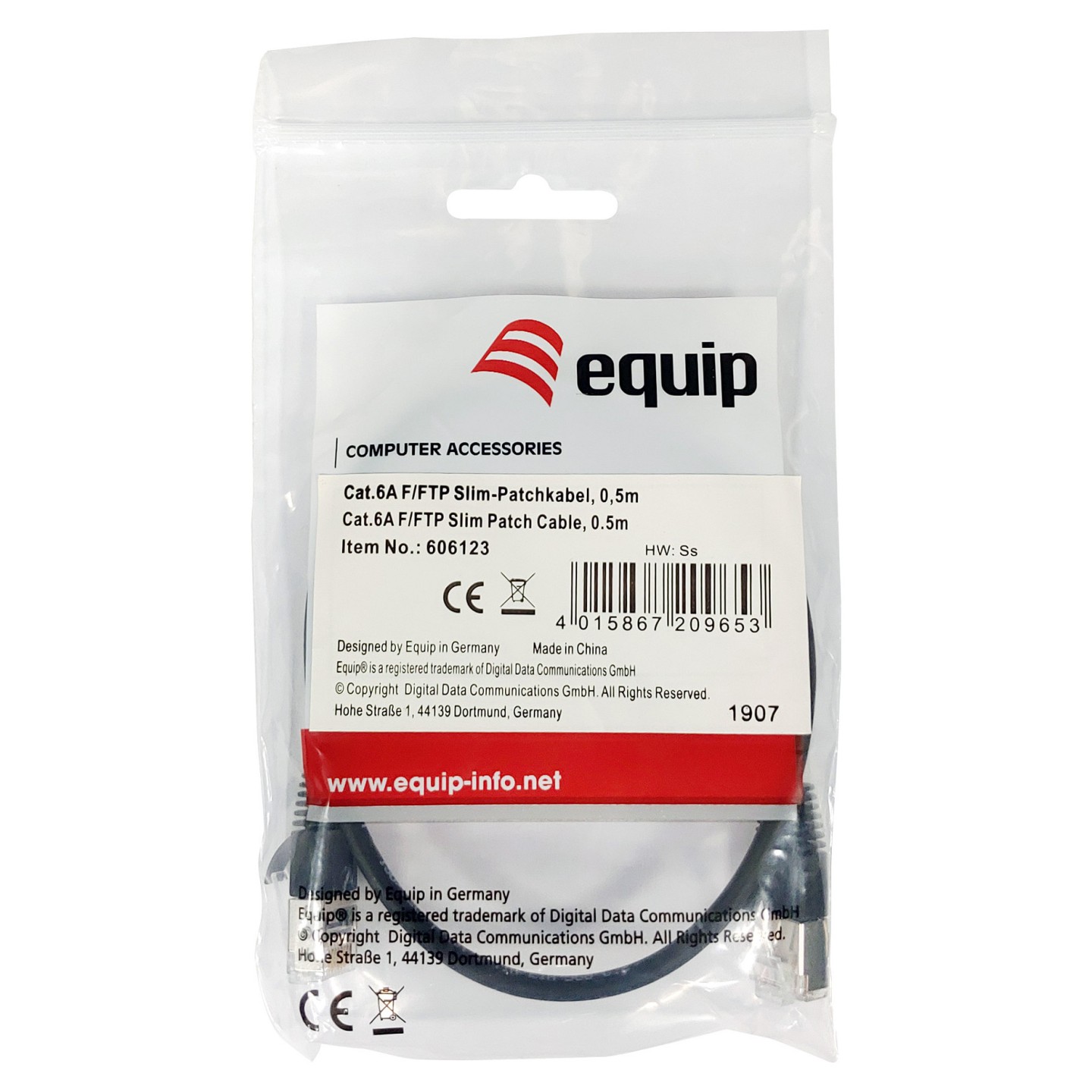 Equip Patchkabel Cat6A F FTP 2xRJ45 0.50m sw Slim LSZH Polybeutel — Buy in Cyprus with Fast Delivery