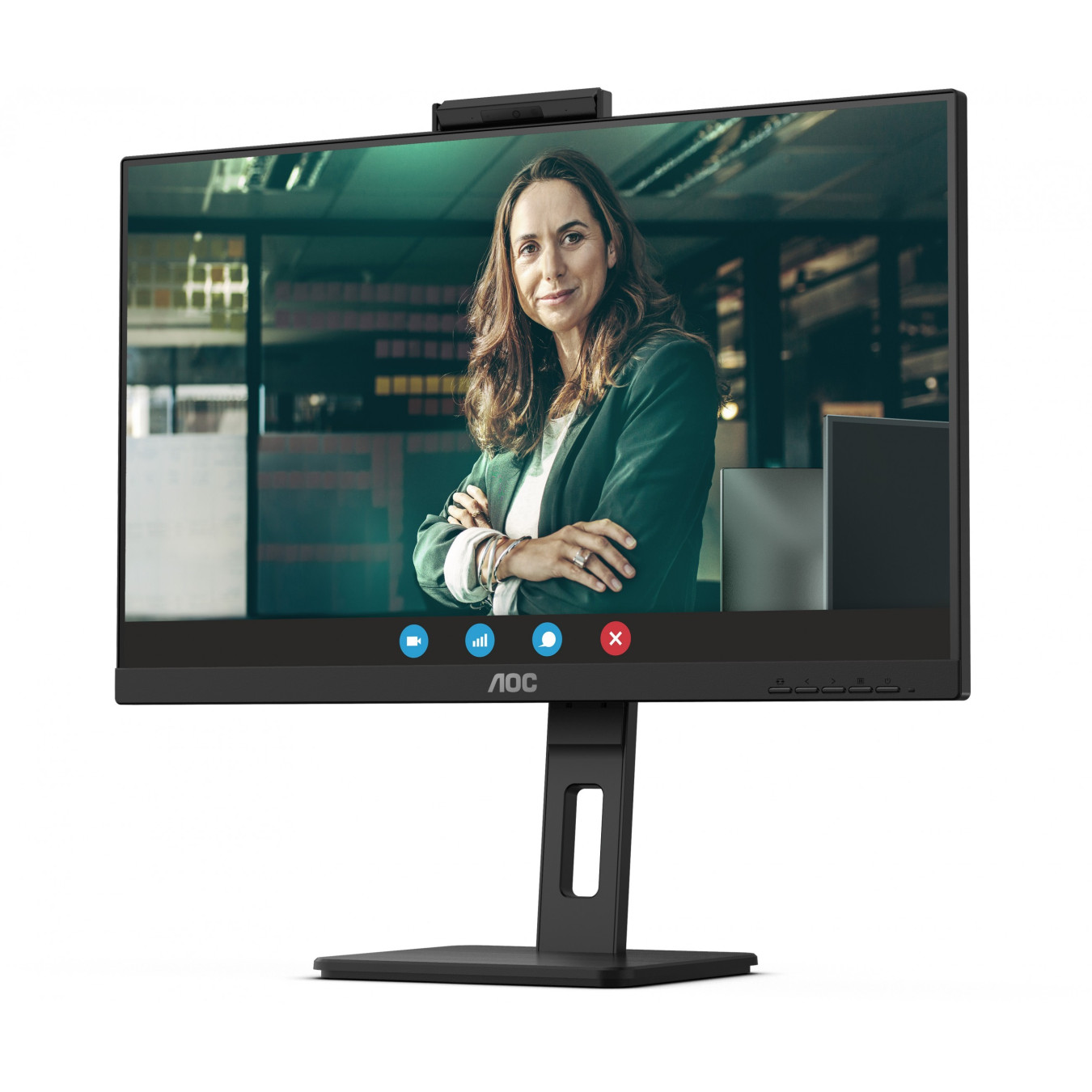 AOC 24P3CW - 23.8in IPS Full HD Monitor, 75Hz, 4ms, USB-C 65W, HDMI + 2x DP, Built-in Webcam, Black