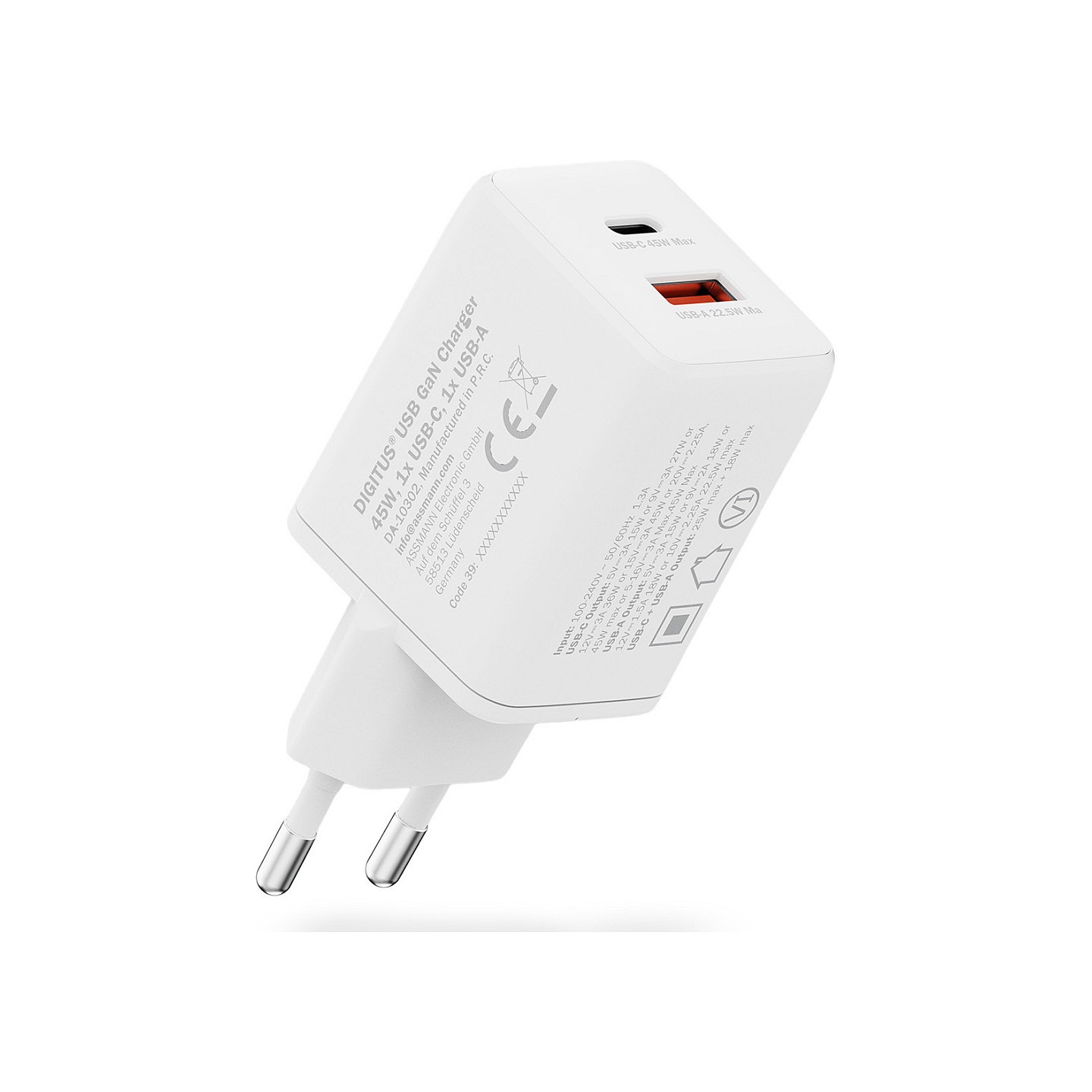 DIGITUS USB GaN Charger 45W. 1x USB-C. 1x USB-A — Buy in Cyprus with Fast Delivery
