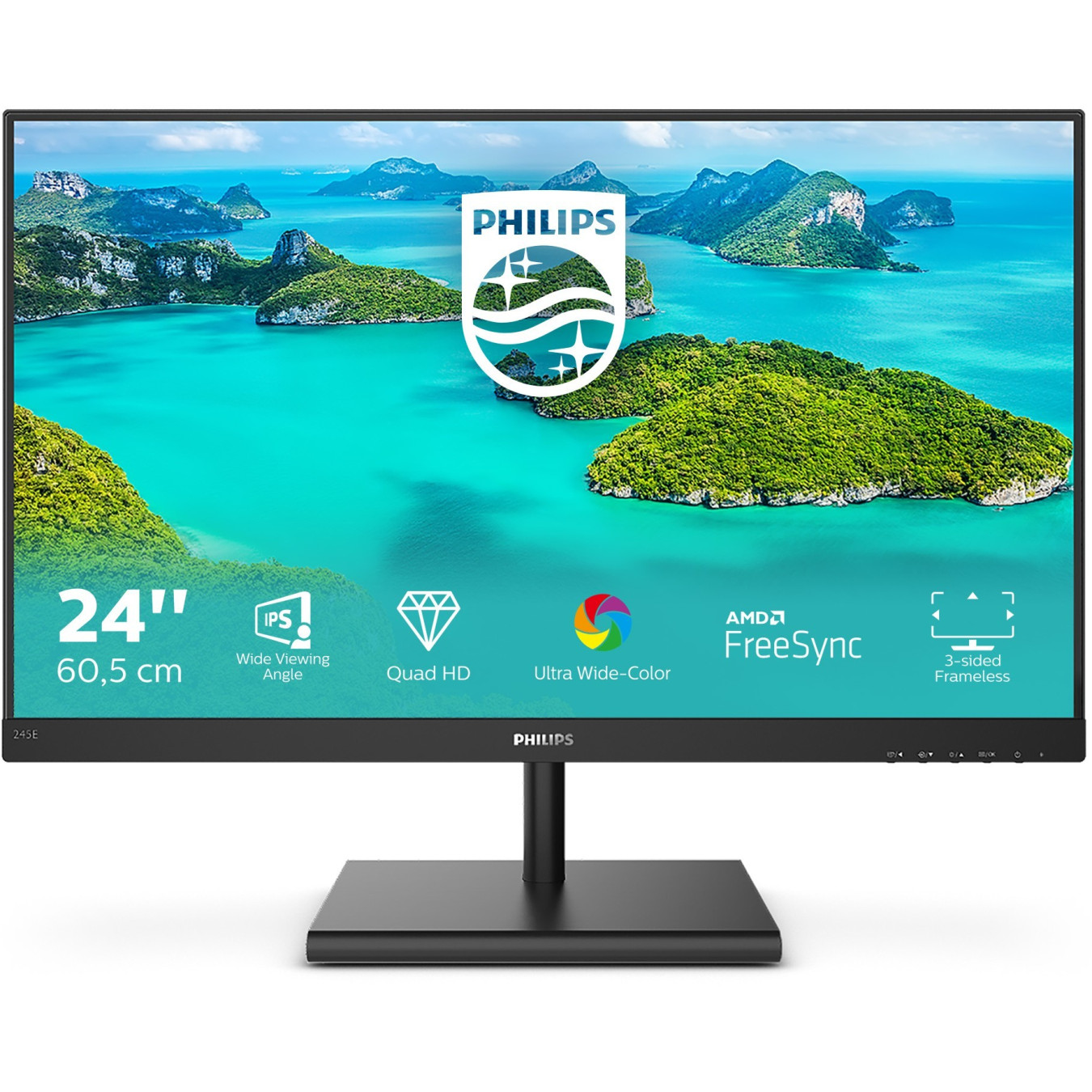 Philips E-Line 245E1S - 24" (23.8") QHD 2560x1440 IPS 75Hz 4ms HDMI/DP/VGA - Black — Buy in Cyprus with Fast Delivery