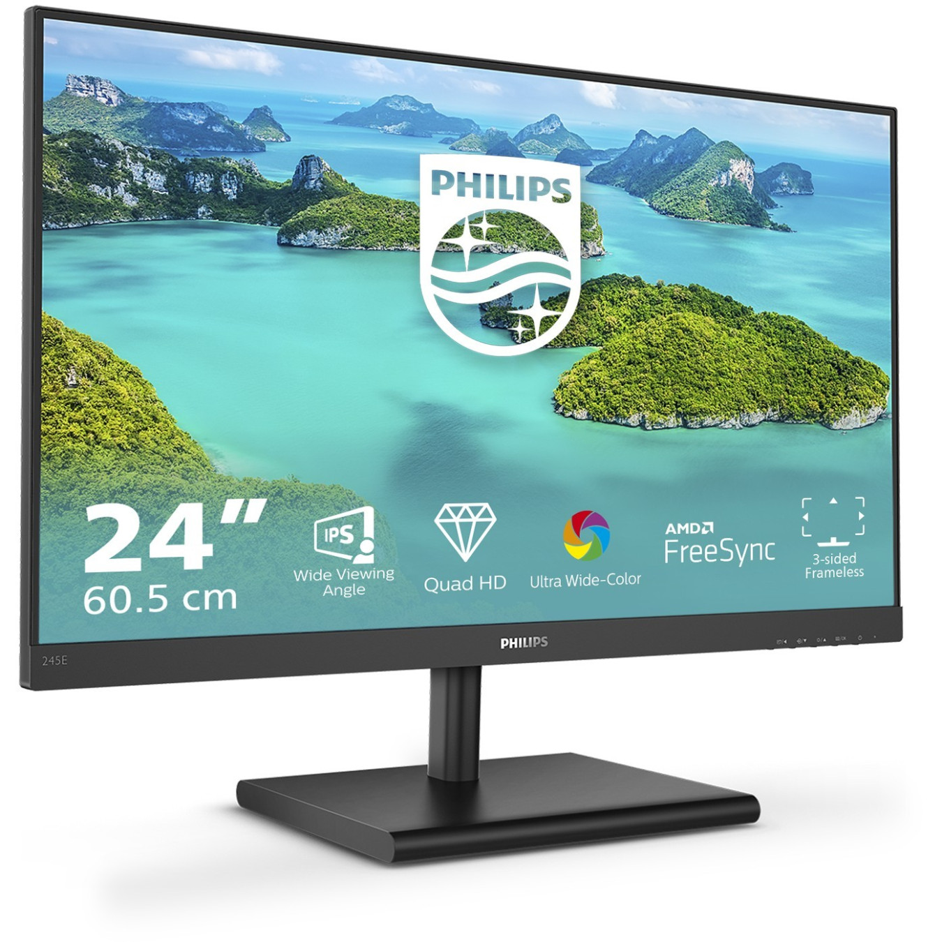 Philips E-Line 245E1S - 24" (23.8") QHD 2560x1440 IPS 75Hz 4ms HDMI/DP/VGA - Black — Buy in Cyprus with Fast Delivery