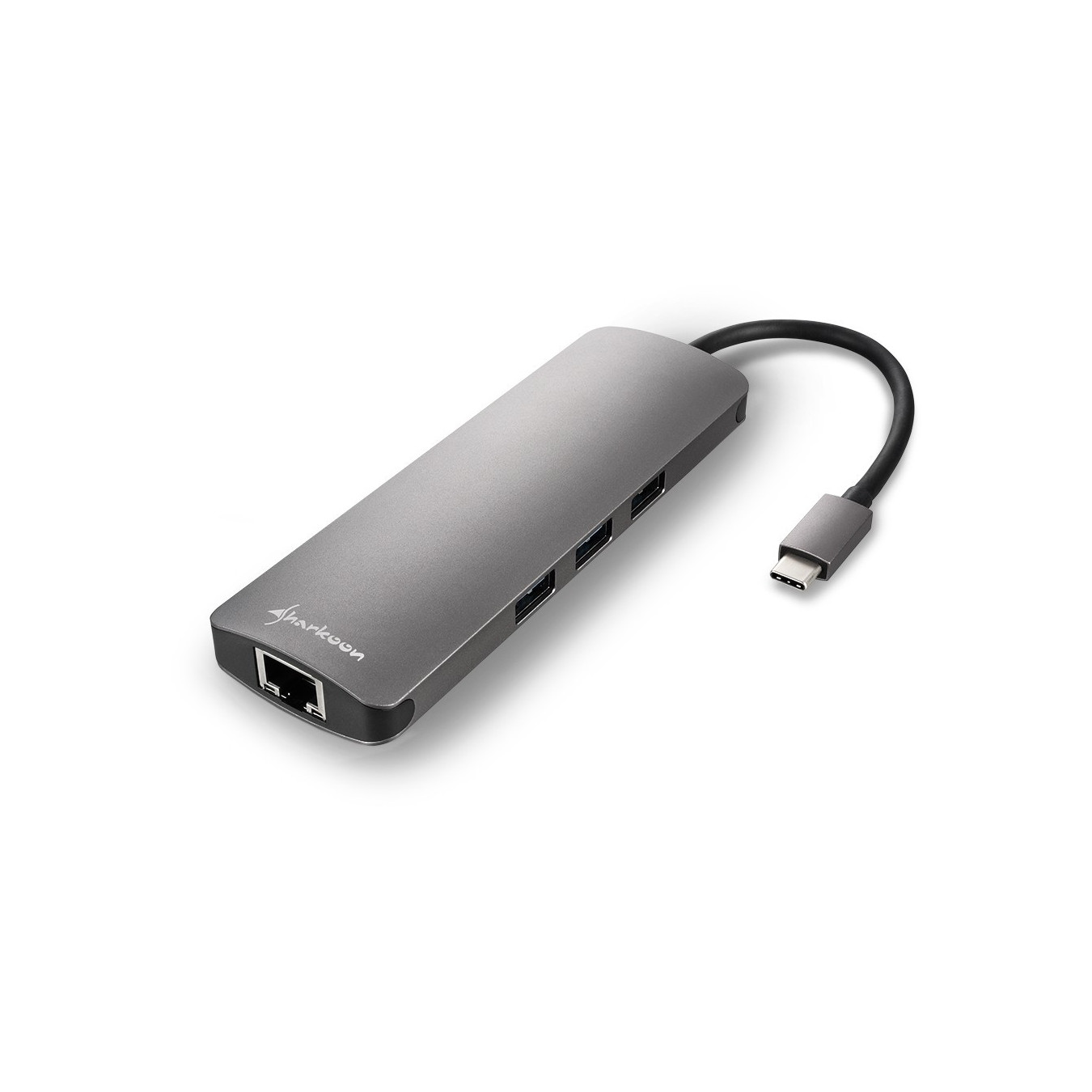 Sharkoon USB-C Combo Adapter - HDMI, RJ-45, 3x USB-A + 1x USB-C, 5 Gbit/s, Grey — Buy in Cyprus with Fast Delivery