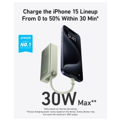 ANKER 545 Nano PowerBank 10.000mAh PD 30W integriertes USB-C Kabel grn — Buy in Cyprus with Fast Delivery