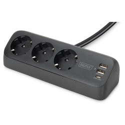 DIGITUS Steckdosenleiste 3x + 2USB 1.5m 12W 30W schwarz — Buy in Cyprus with Fast Delivery