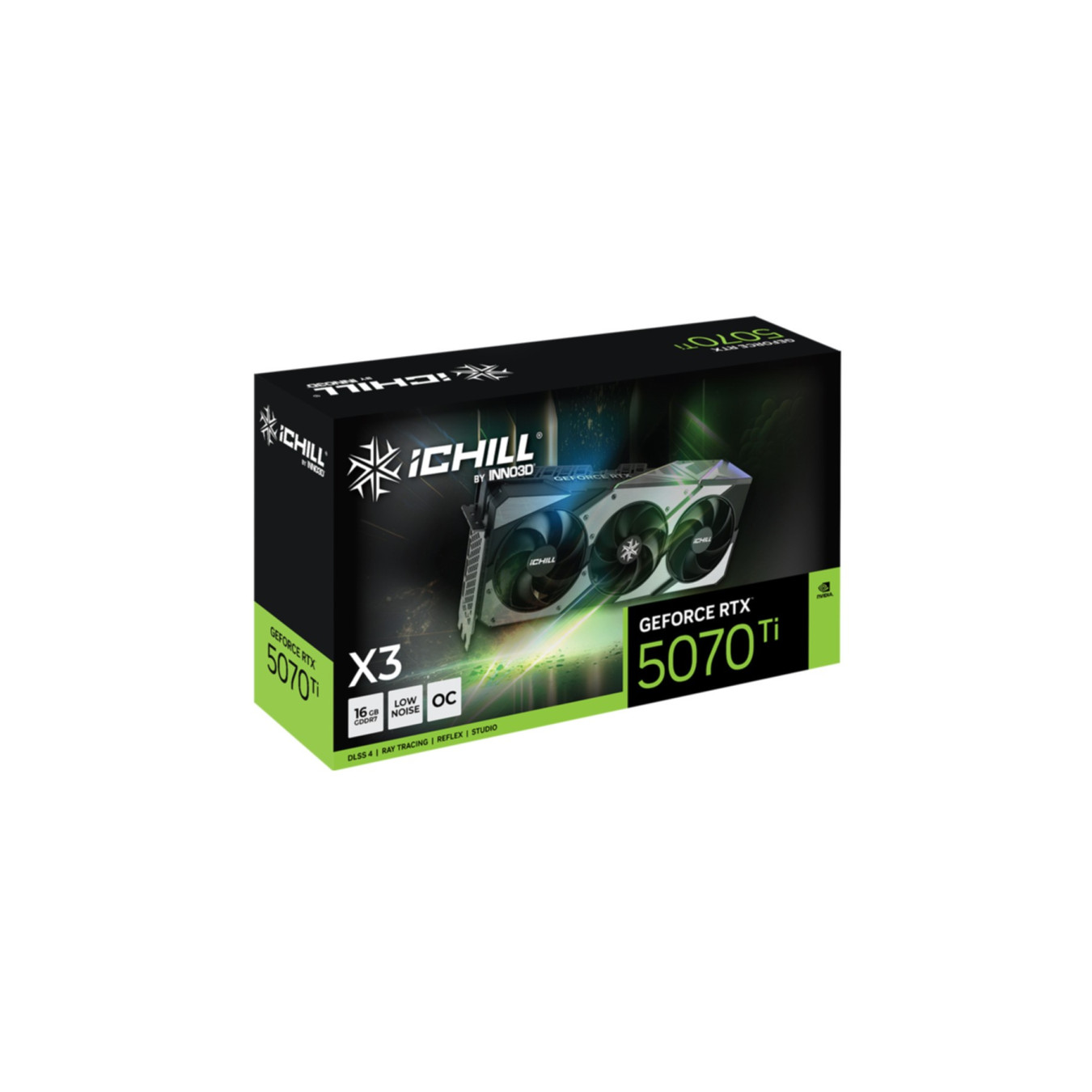 Inno3D GeForce RTX 5070 Ti - X3 iCHILL - 16GB GDDR7, Triple Fan, Black/Grey, 2512 MHz Boost — Buy in Cyprus with Fast Delivery