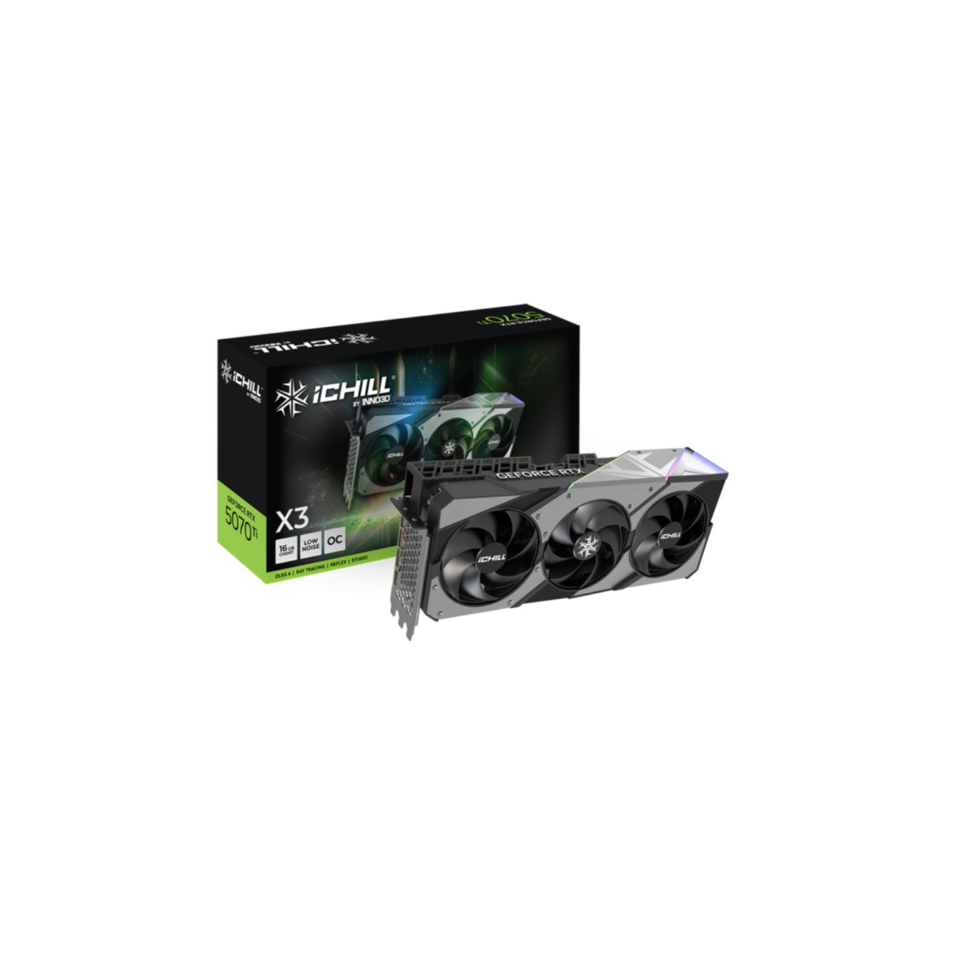 Inno3D GeForce RTX 5070 Ti - X3 iCHILL - 16GB GDDR7, Triple Fan, Black/Grey, 2512 MHz Boost — Buy in Cyprus with Fast Delivery