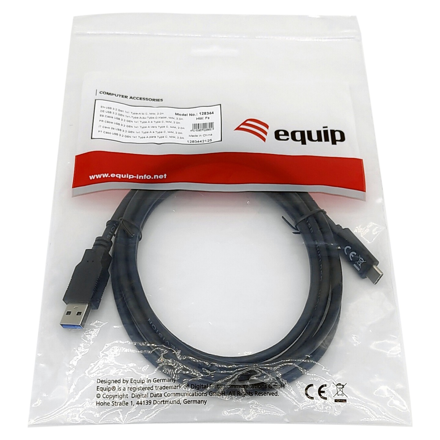 Equip Kabel USB-A 3.2 - to C St St 2.00m 3A 20V sw — Buy in Cyprus with Fast Delivery