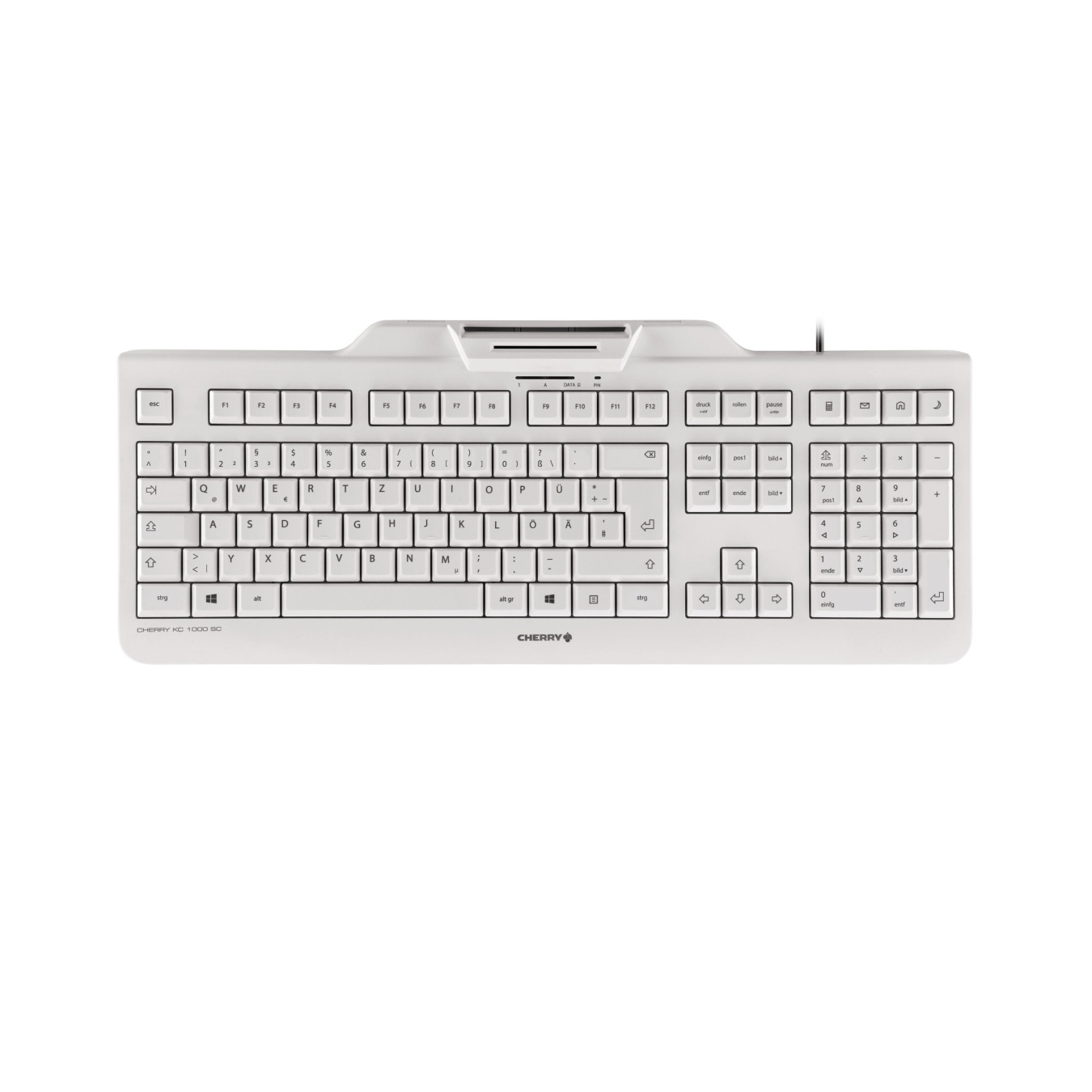 Cherry KC 1000 SC Keyboard - JK-A0100DE-0 - Wired USB, German QWERTZ, Full-size (100%), Grey