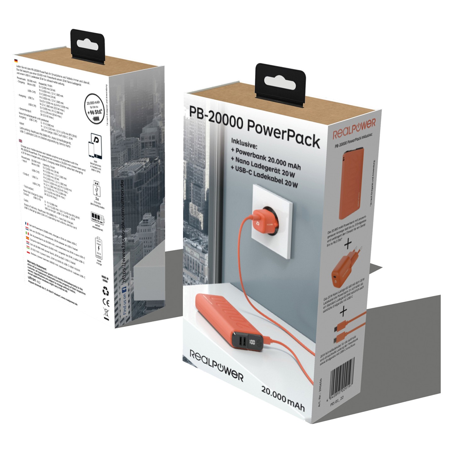 RealPower Powerbank PB-20000 Set orange 20.000mAh — Buy in Cyprus with Fast Delivery