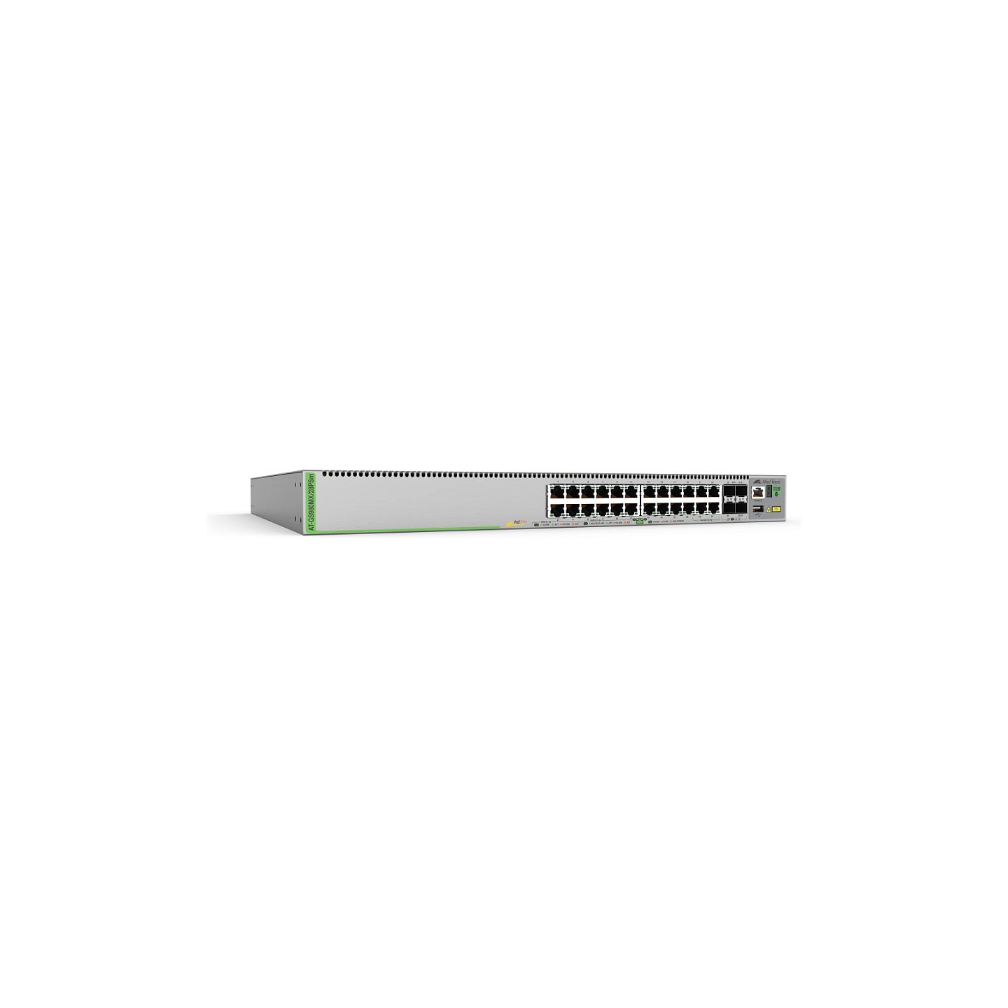 ALLIED L3 Stackable Switch 20x 10 100 1000-T PoE+ 4x 100M 1G 2.5G 5G-T PoE+ 4x SFP+ Ports single fixed PSU EU Power Cord