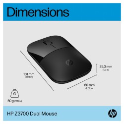 HP Z3700 - Maus - optisch - 3 Tasten - kabellos - Bluetooth 5.0. 2.4 GHz - kabelloser Empfänger (USB)