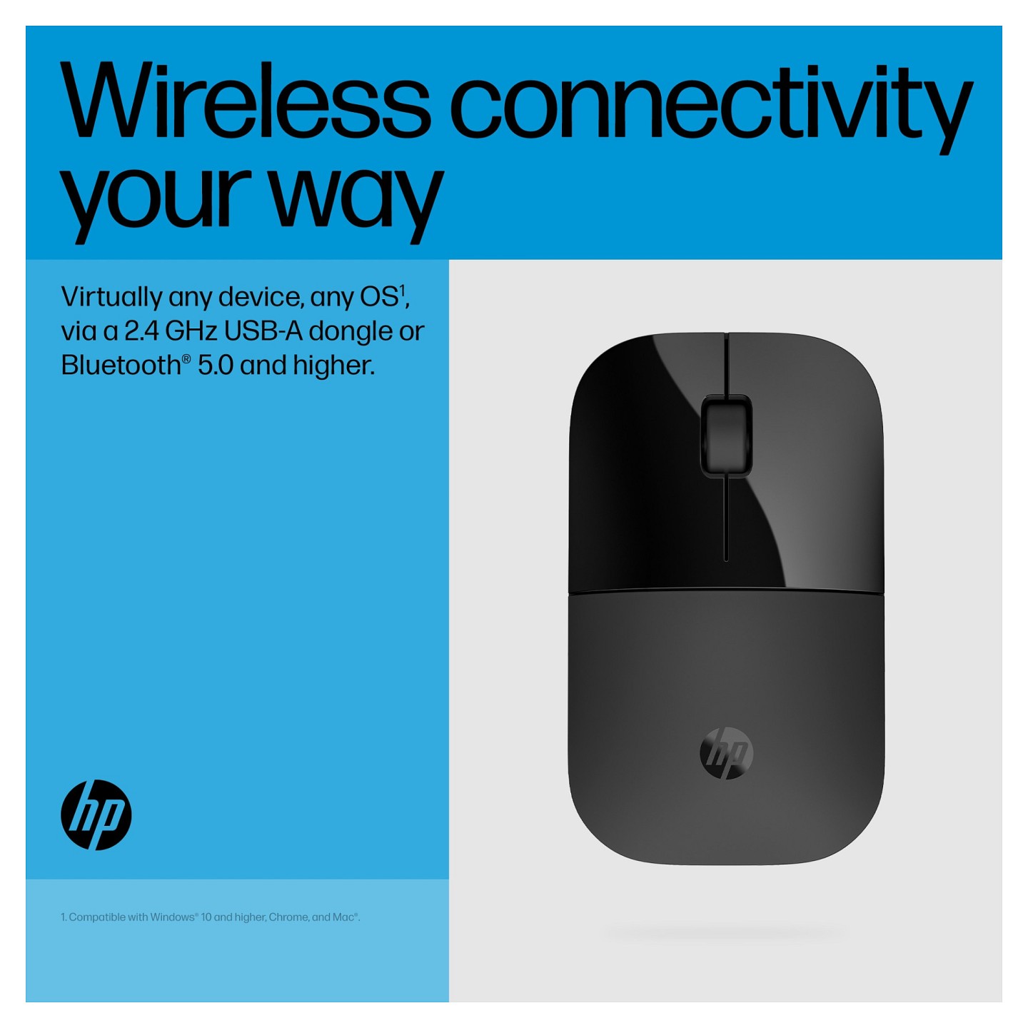 HP Z3700 - Maus - optisch - 3 Tasten - kabellos - Bluetooth 5.0. 2.4 GHz - kabelloser Empfänger (USB)